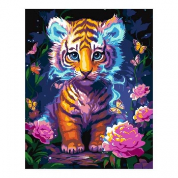 Набор для рисования по номерам, картина 41х50 см Тигренок (основа на карт, краски, кисть) арт.Кпн-396