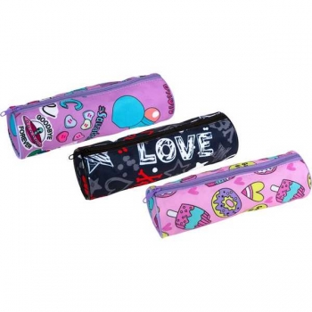 Пенал мягкий тубус 210х60х60 Attomex Happy текстильный с рис., 3 дизайна ассорт арт.7021578