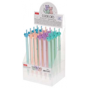 Ручка шариковая автоматическая Hatber Color Cats, 0.6мм, чернила на масл. основе, корпус ассорти, синяя арт.BP_058665