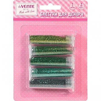 Блестки (глиттер) 4,5 гр*5 цв, для декоративных работ в блистере, оттенки зеленого арт. 8003007