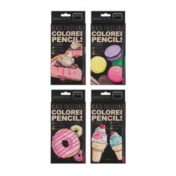 Карандаши Bruno Visconti 12цв BLACK EXCELLENCE пластик.,с точилкой,трехгр.,черный корп,4 вида,в карт.уп. арт.30-0124