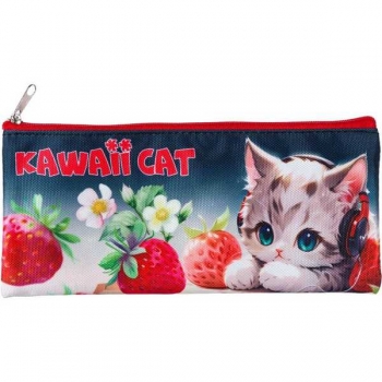 Пенал мягкий плоский 215х90х10мм Attomex Kawaii Cat, текстильный, на молнии арт.7024501