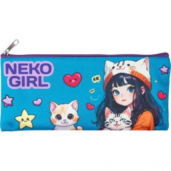 Пенал мягкий плоский 215х90х10мм Attomex NekoGirl, текстильный, на молнии арт.7024502