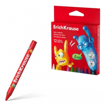 Мелки восковые ErichKrause Jolly Friends 12цв, круглые, 8мм арт.62947