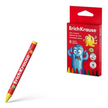 Мелки восковые ErichKrause Jolly Friends  8цв, круглые, 8мм арт.62946