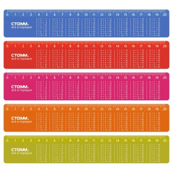 Линейка 20 см СТАММ Таблица умножения справочная, пластиковая, перламутровая, ассорти арт.ЛН-31411