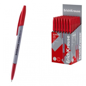 Ручка шариковая ErichKrause Slender Stick Grey, 0.7мм, игольч. узел, одноразовая, красная арт.63085 Ручка шариковая ErichKrause Slender Stick Grey, 0.7мм, игольч. узел, одноразовая, красная арт.63085