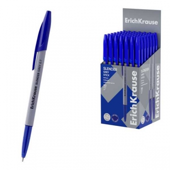 Ручка шариковая ErichKrause Slender Stick Grey, 0.7мм, игольч. узел, одноразовая, синяя арт.63083 Ручка шариковая ErichKrause Slender Stick Grey, 0.7мм, игольч. узел, одноразовая, синяя арт.63083