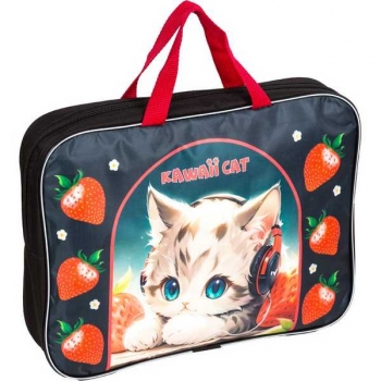 Папка А4 с ручками, текстильная 35х27х7 см Attomex Kawaii Cat, с расширением 7 см, на молнии арт.8056580