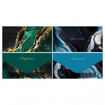 Конверт для денег 85*164мм MESHU Marble, 85*164мм, матовая ламинация, фольга, 2 дизайна арт.MS_65048