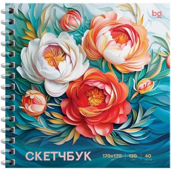 Скетчбук-блокнот 170*170 40л. на гребне BG Пионы, 120г/м2, матовая ламинация, выборочный лак арт.Скв40гр_64598