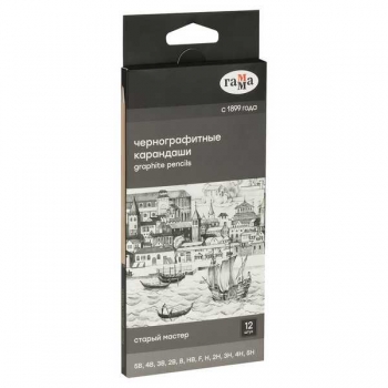 Карандаши набор 12 шт ГАММА Старый мастер 5B-5H, кедр, картон. упаковка, европодвес арт.130422_5B-5H