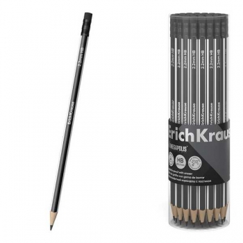 Карандаш ErichKrause HB ч/гр. с ластиком MEGAPOLIS, трехгранный (тубус 42шт) арт.45485