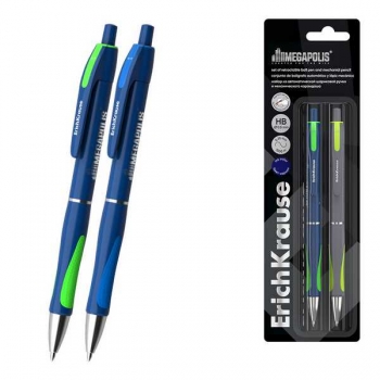 Ручка шариковая автоматическая 0,7мм синяя + карандаш автомат. 0.5мм ErichKrause MEGAPOLIS набор в блистере арт.63130