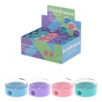 Точилка пластиковая ErichKrause на одно отверстие Universe Plus, Pastel, с контейнером, ассорти арт.60013