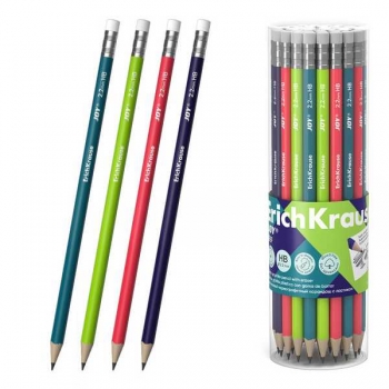 Карандаш ErichKrause HB ч/гр. с ластиком JOY Reef, круглый, пластиковый, суперстираемый арт.62768