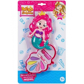 Набор детской косметики Маленькая русалочка,тени для век 5шт,губная помада 1шт,аплик. 1 шт,в  европодв. арт.КС-1902