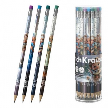 Карандаш ErichKrause HB ч/гр. с ластиком Magic Pet, круглый, пластик, ассорти арт.62769