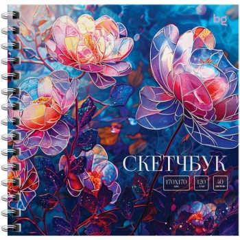 Скетчбук-блокнот 170*170 40л. на гребне BG Витраж. Цветы, 120г/м2, матовая ламинация, отд.фольгой арт.Скв40гр_64599