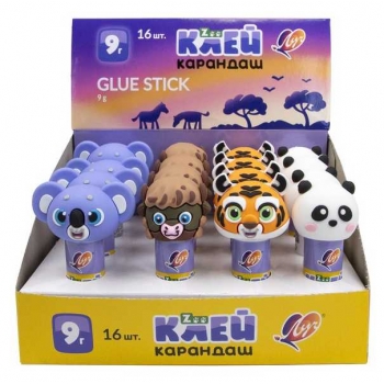 Клей-карандаш Луч ZOO 09г. с фигурным колпачком в карт. дисплее, ассорти арт.34С 2258-08