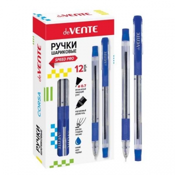 Ручка шариковая deVENTE Corsa, 0.7мм, игольчатый пишущий узел, прозр. корпус, синяя арт. 5073853