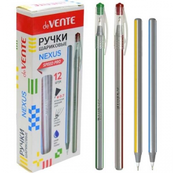 Ручка шариковая deVENTE Nexus 0.7мм, серия Speed Pro, игольч. стерж., серебрист. корп., ОДНОРАЗОВАЯ, синяя арт.5073438