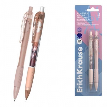 Ручка шариковая автоматическая 0,7мм синяя + карандаш автомат. 0.7мм ErichKrause Butterfly Manga набор арт.63688