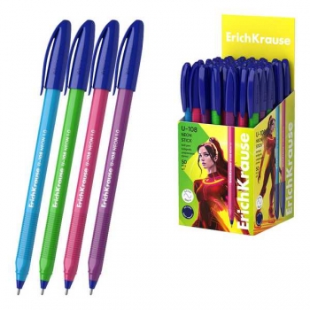Ручка шариковая ErichKrause U-108 Neon, 1.0мм, игольч. узел, одноразовая, синяя арт.58092