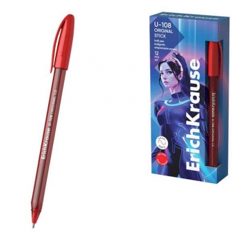 Ручка шариковая ErichKrause U-108 Original Stick, 1.0мм, игольч. узел, одноразовая, красная арт.53741