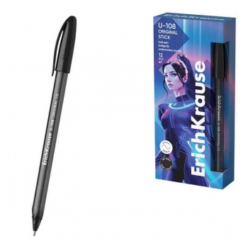 Ручка шариковая ErichKrause U-108 Original Stick, 1.0мм, игольч. узел, одноразовая, черная арт.53739