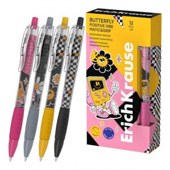 Ручка шариковая автоматическая ErichKrause Butterfly MaticGrip Positive Vibe, 0.7мм, синяя арт.63131