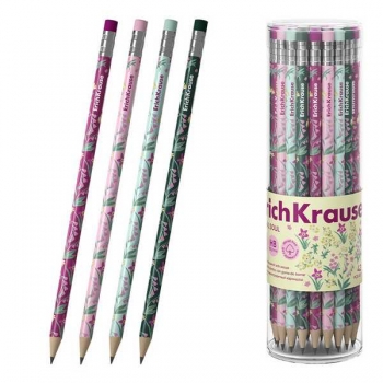 Карандаш ErichKrause HB ч/гр. с ластиком Floral Soul, круглый, пластиковый, ассорти арт.62775
