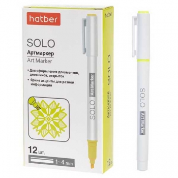 Артмаркер Hatber Solo NEON, 1-4мм, мягкий наконечник, желтый арт.HL_088689