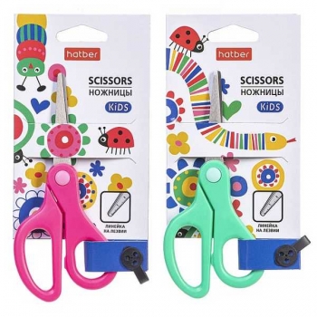 Ножницы Hatber 13.5 см детские Мульти, с линейкой, ассорти, в картонном блистере с е/п арт.CS_072022