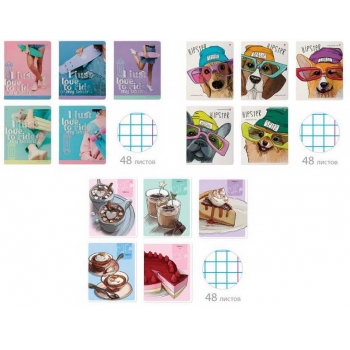 Тетради 48л в клетку НАБОР 3шт. Альт PENNY BOARD, ПСЫ НА СТИЛЕ, КОФЕМАНИЯ  арт.7-48-1339-1178-1137