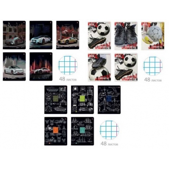 Тетради 48л в клетку НАБОР 3шт. Альт BLUEPRINT, NIGHT RALLY, НАСТОЯЩИЙ ФУТБОЛ  арт.7-48-1252-1324-597