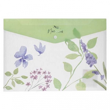 Папка-конверт А4 на кнопке Hatber NATURAL BLUE FLOWERS , текстура с печатью арт.AKk4_33478