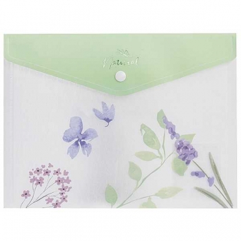 Папка-конверт А5 на кнопке Hatber NATURAL BLUE FLOWERS , текстура с печатью арт.AKk_33478
