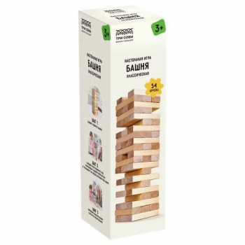 Игра настольная   ТРИ СОВЫ Башня классическая, 54 неокраш. деревянных бруска, уголок, в картонной коробке арт.НИ_65729 Игра настольная   ТРИ СОВЫ Башня классическая, 54 неокраш. деревянных бруска, уголок, в картонной коробке арт.НИ_65729