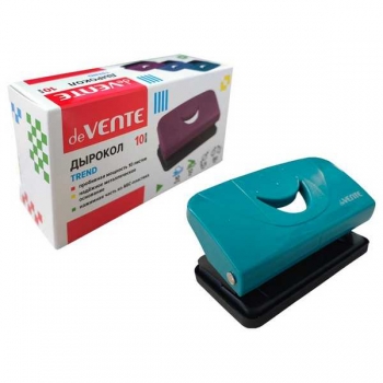 Дырокол (10 л) deVENTE Trend пластик, в карт. кор., изумрудно-бирюзовый арт. 4020503