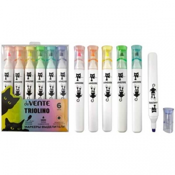 Маркеры-выделители набор 6цв. deVENTE Triolino. Cat Accent (1-5мм), трехгран. корп., скошенный наконечник арт.5045508