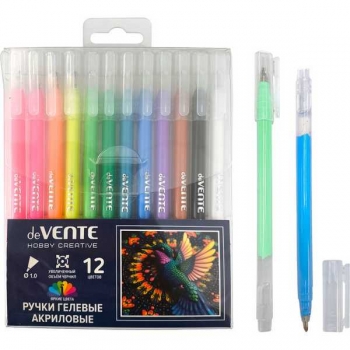 Ручки гелевые 12 цв. набор, deVENTE HOBBY CREATIVE d=1 мм, АКРИЛОВЫЕ чернила c выс. яркостью арт.5051538