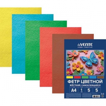 Набор фетра цветного А4 deVENTE Яркие цвета 5цв, 5л, 1 мм, жесткий самоклеящийся арт.8113414