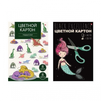 Набор цветного картона А4 8 цв. (8 л) Альт Мультики в папке, 2 вида арт.82696