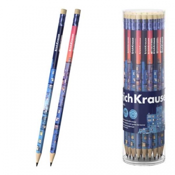 Карандаш ErichKrause HB ч/гр. с ластиком Windows, трехгранный, пластик, ассорти арт.62777