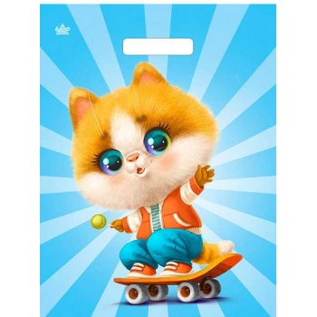 Мешок 40х31см ПВД 60мкм ламинированный с вырубной ручкой, Кот на спорте арт.н00277972