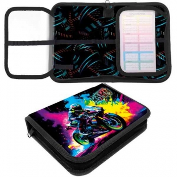 Пенал п/э с двумя откидными планками, 1 отделение, дизайн, 200х140х40 мм, вн. картон арт. ПКТ 09-20-1 Мотогонщик