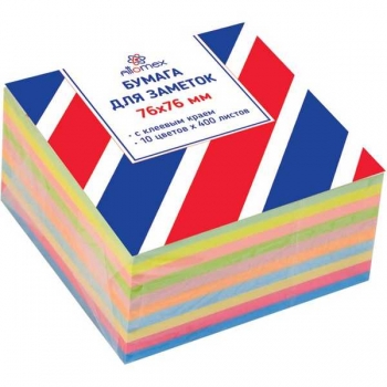 Клейкая бумага д/заметок Attomex (76*76) 400л, офсет 75 г/м2, 6 неон. 4 пастель цв. арт.2010422