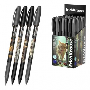 Ручка шариковая ErichKrause U-108 Stick Big City Cats, 1.0мм, игольч. узел, одноразовая, синяя арт.63103