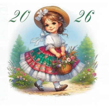 Календарь настенный МИНИ на 2026г.Девочка с корзинкой 9х16,5см на 1пружине(на магните) арт.25С43_Девочка с корзинкой